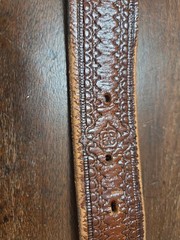 Belt C+ J Inc Pewter Buckle With Deer In Woods Belt Brown Tooled Leather 46