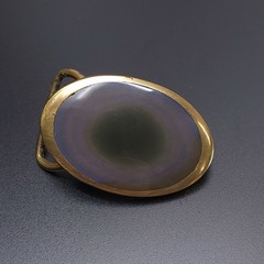Vintage 1991 BTS Group Agate Stone Belt Buckle Brass Tone Oval Made in USA