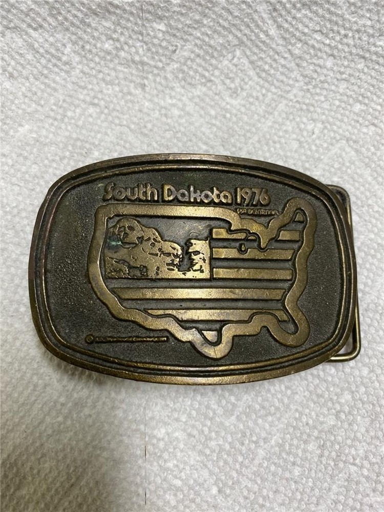 1976 South Dakota Bicentennial Belt Buckle, made by Adezy, Solid Brass