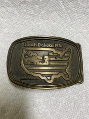 1976 South Dakota Bicentennial Belt Buckle, made by Adezy, Solid Brass
