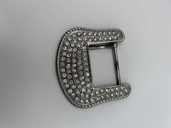 Shiny Rhinestone Western Belt Buckles Silver Metal 1.5 In Lot Of 4