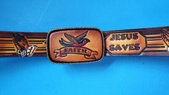 JESUS SAVES Religious Theme Leather Belt & FAITH Leather Buckle – All Sizes