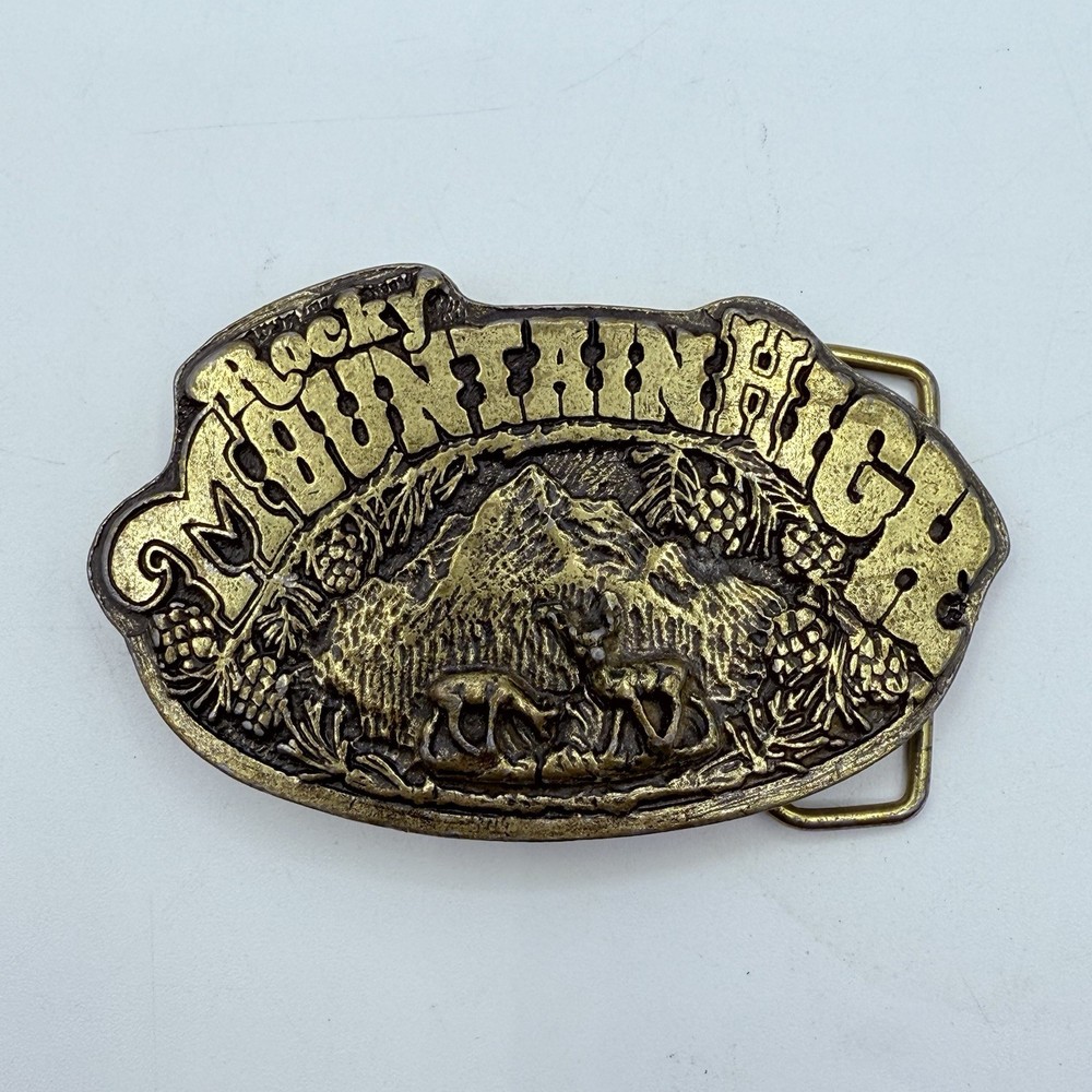 Vtg ROCKY MOUNTAIN HIGH VINTAGE BELT BUCKLE Deer Meadow 1970s