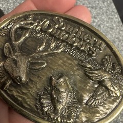 Belt Buckle Southern Outdoors Deer Bass Fish Duck Gold Limited Edition Vintage