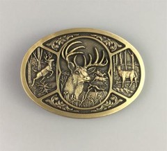 Vintage Bronze Western Wildlife Hunter Hunting Deer Belt Buckle