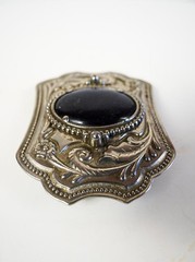 Vintage Western Floral Embossed Metallic Blue Star Stone Silver Tone Belt Buckle
