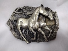 Western Belt Buckle 3D Men & Womens Retro Casual Wear Running Horses Silver Look