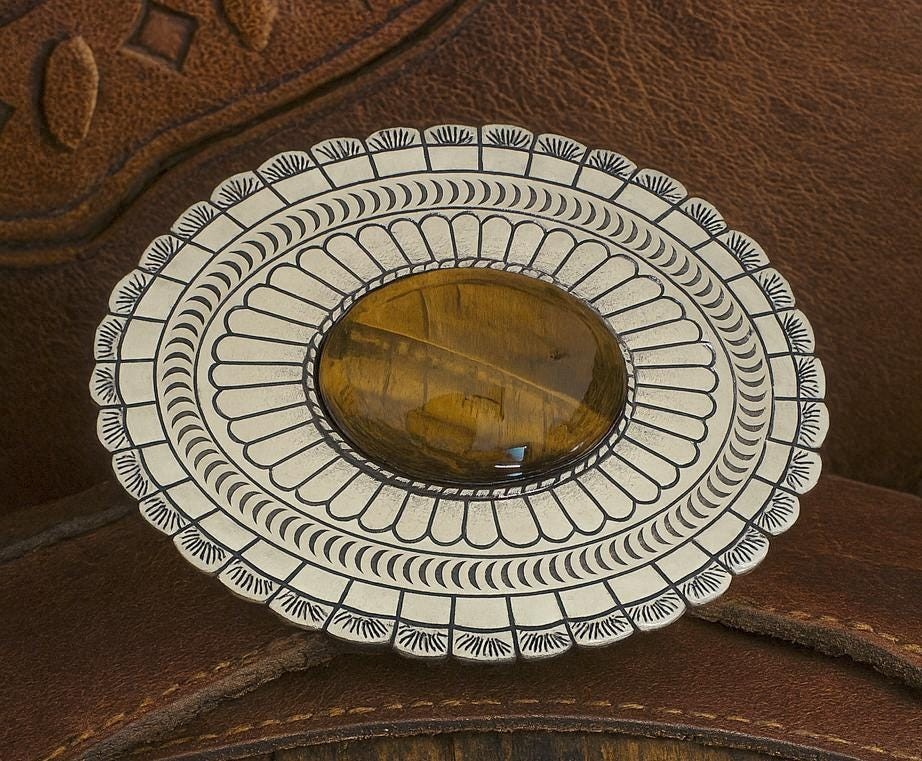 Western Large Tiger Eye Belt Buckle Cowboy Style 1.5 Inch Strap Rodeo Buckle