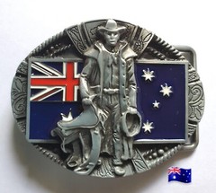 Belt Buckle « Aussie, Saddle, Flag & Stockman » Size 8.1 x 6.4mm To Fit 4cm Belts