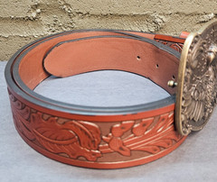 American Bald Eagle Belt Buckle With Tooled Leather Belt 42&Prime; Length 1.5&Prime; Width