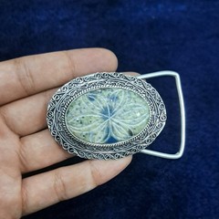 Carved K2 Stone Silver Plated Belt Buckle Handmade Gemstone Western Belt Buckle