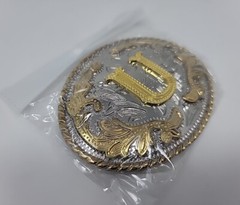 Metal Western Belt Buckle The Letter U – Gold/Chrome -Unisex Adult Alphabet 1 sz