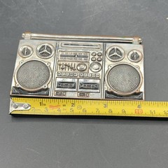Buckle Boom Box Double Cassette Radio DJ Ghetto Blaster Belt Buckle Silver Brown