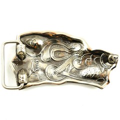 German silver belt buckle Grey Wolf, Handmade wolf head german silver buckle