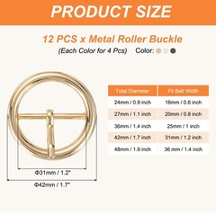 12Pcs 1.2&Prime; Single Prong Belt Buckle Metal Roller Buckle Black/Silver/Light Gold
