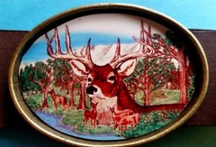 Deer Buck epoxy Photo buckle with 1 1/2&Prime; Brown Bonded Leather Belt Sizes 28 – 54