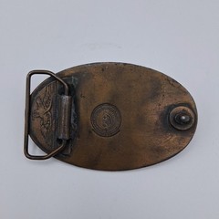 Vintage 70s Pony Post Express Brass Metal Belt Buckle Montauk Silver Company