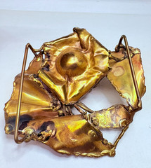 Vintage Brutalist Modern Amethyst Brass Belt Buckle