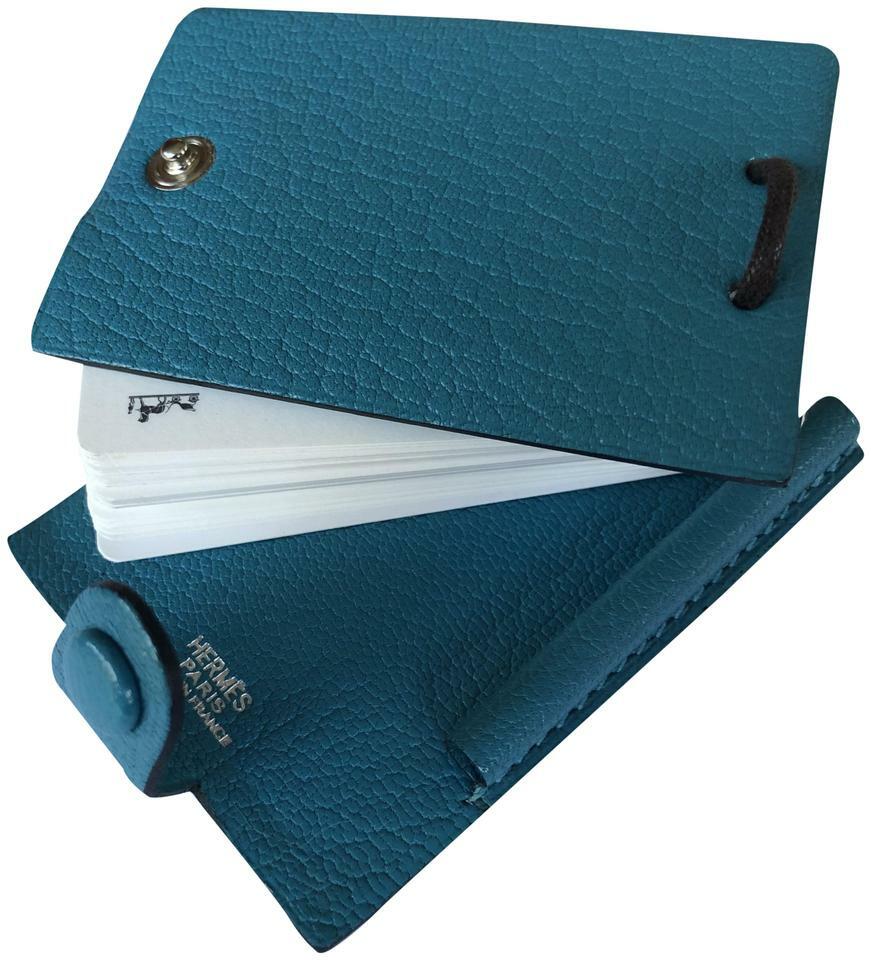 Hermès Blue Chevre Mini Note Cards with 925 Silver Pencil 1012h27