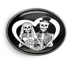 Bride & Groom Belt Buckle – Day of the Dead Sugar Skull Wedding Belt Buckle – 66