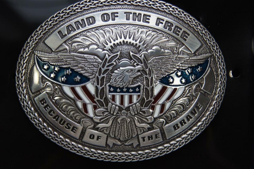 Nocona Bald Eagle with American Flag Land Of The Free Belt Buckle 37916