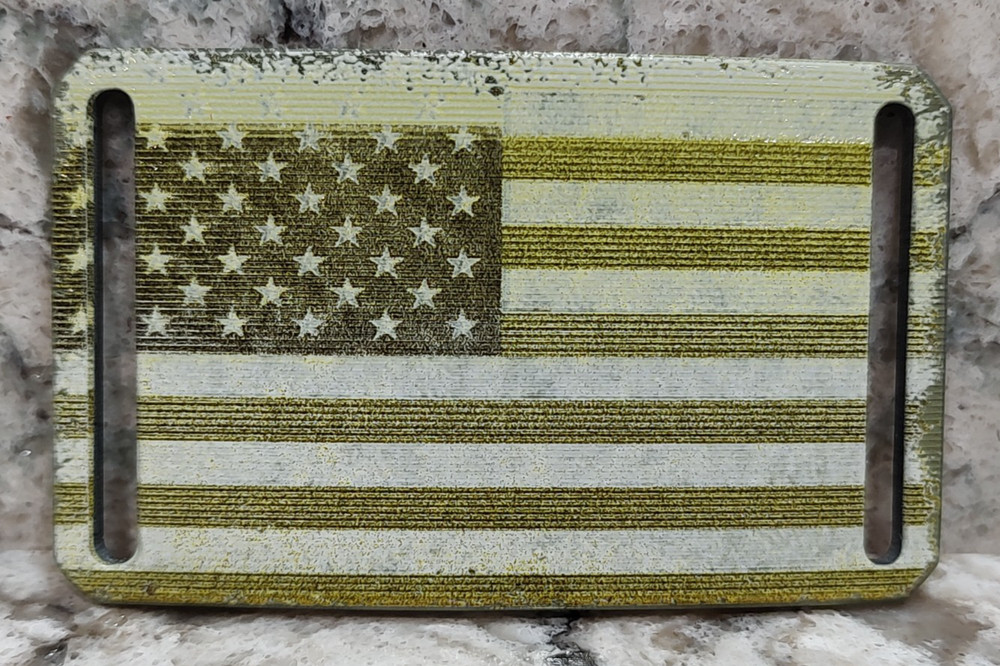 GRIP6 BELT BUCKLE – USA FLAG – RUSTIC WORN DAMAGED – 1.5 INCH WIDE