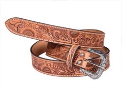 Affilare Tooled Genuine Leather Sunflower Design Western Belt With 38, Tan