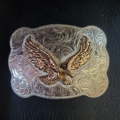 M&F Western Heritage Mexico Eagle Belt Buckle Silver Gold Tone Western Cowboy