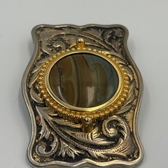 Vintage Western Belt Buckle Two Tone Stone Center