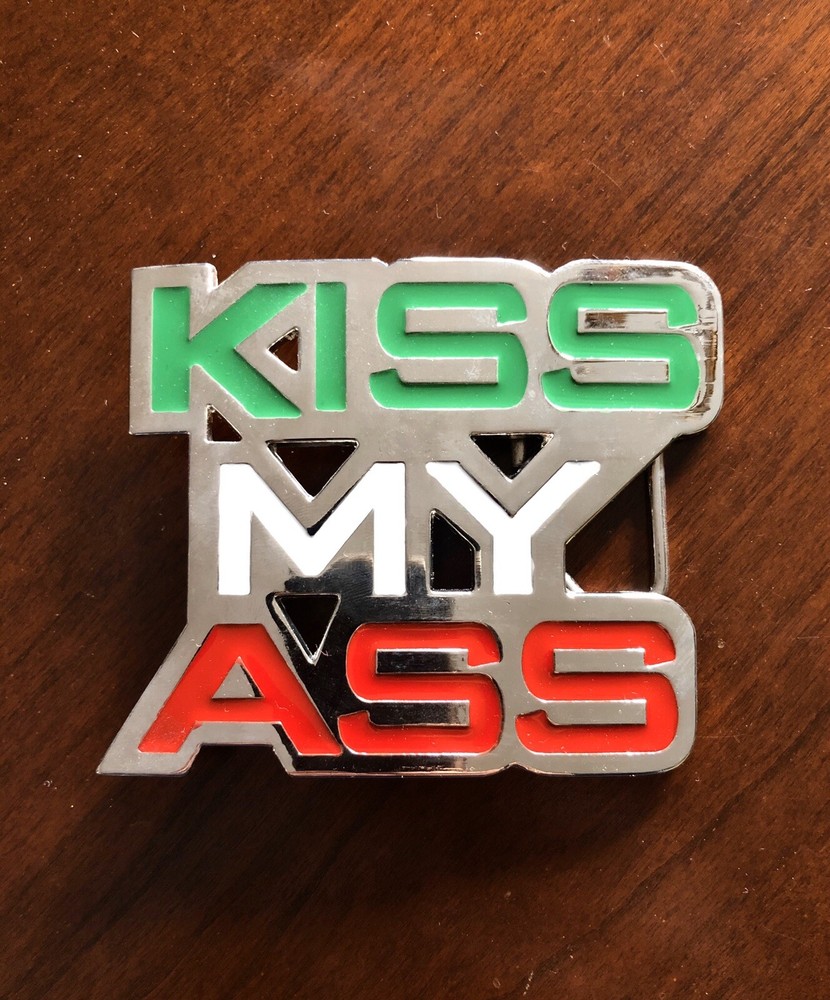 Kiss My Ass Funny Italian Flag Italy Bar Joke Metal Unisex Men’s Belt Buckle