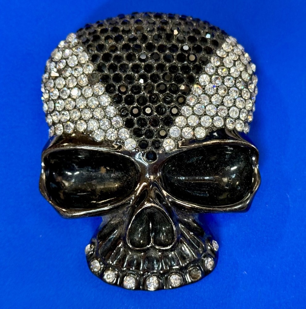 Skull Head Clear Bling Rhinestone Gothic Punk Figural Belt Buckle Missing Stone