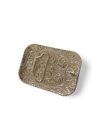 Western Longhorn Decorative Belt Buckle in Silver with Red, Blue & Gold Accents