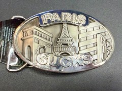 Paris Sucks! Blue Moon Creations Silver Tone Funny Tourist Gift Belt Buckle