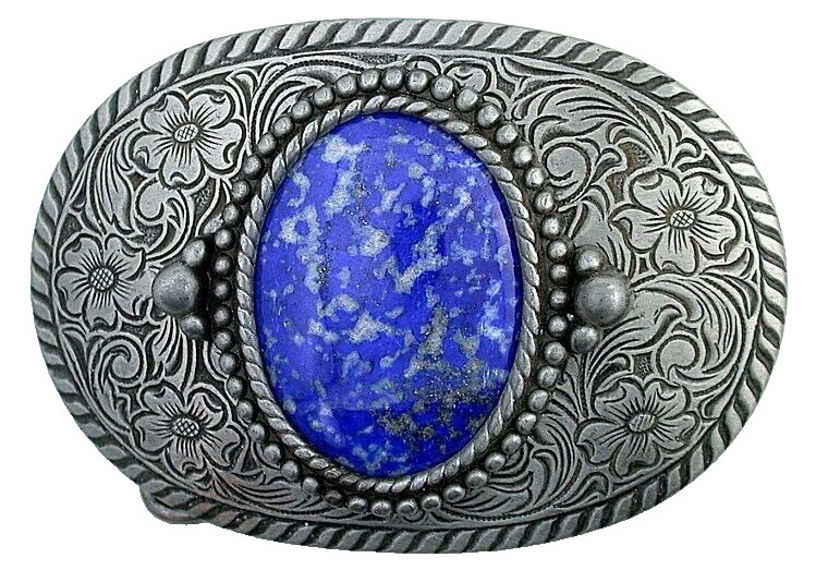 Vintage Natural Oval Lapis Cabochon Cab Gem Silver Color Belt Buckle PBB70/2924