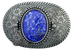 Vintage Natural Oval Lapis Cabochon Cab Gem Silver Color Belt Buckle PBB70/2924