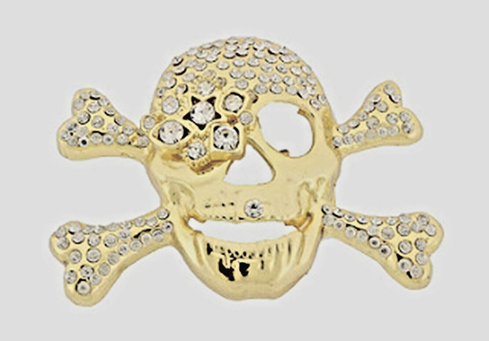 Skull Belt Buckle Crossbones Skeleton Gold Metal Bling Halloween Pirate Costume