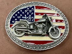 USA American Flag Motorcycle Star Border 2002 EJC Belt Buckle by Legend West