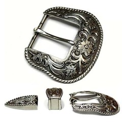 Three Piece Sterling Silver Plated Belt Buckle Set – Fits up to 1.5&Prime; Belts