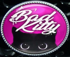 Bad Kitty Black Cat Hot Pink Punk Handmade Artisan Belt Buckle