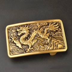 40mm Fashion Men&rsquo;s Luxury Pure Brass Zodiac Dragon Leather Belt Buckle Width