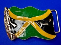 Jamaican Flag Jamaican Pride Silver Green Yellow & Black Patriotic Belt Buckle