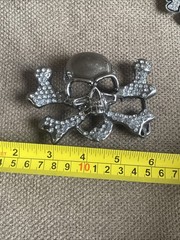 Vintage Rhinestones Punching Fist Skulls Belt Buckles Set Of 2
