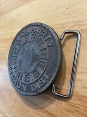 HY Capacity Belt Buckle Collector SOLID METAL Man Cave Patina Mahon Dist. BROKEN