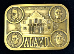 1985 Heroes Of The Alamo Commemorative Brass Belt Buckle