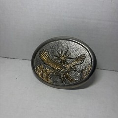Vintage 70s 80s Western Gold & Silver Tone Flying Eagle Oval Belt Buckle
