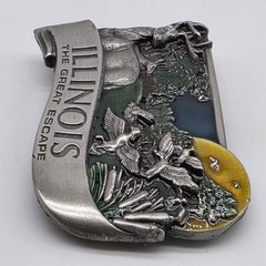 Vintage Collectible 1984 ILLINOIS Pewter and Enamel Belt Buckle by Bergamot