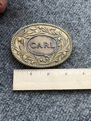Vintage 1977 The Kinney Co « CARL » Heavy Duty Oval Metal Belt Buckle Q99