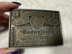 VINTAGE ANHEUSER BUSCH BUDWEISER BEER CAN LABEL BRASS BELT BUCKLE