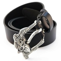 German silver skull belt buckle « Jolly Roger », Pin type Skeleton belt buckle