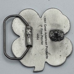 Great American Products 2001 Green Four Leaf Clover Fine Pewter Belt Buckle 4602
